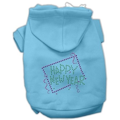 Happy New Year Rhinestone Hoodies Baby Blue L