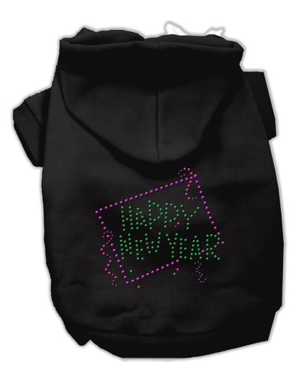 Happy New Year Rhinestone Hoodies Black L