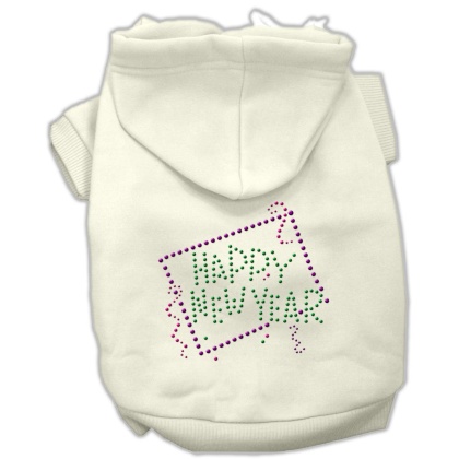 Happy New Year Rhinestone Hoodies Cream L