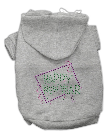 Happy New Year Rhinestone Hoodies Grey L