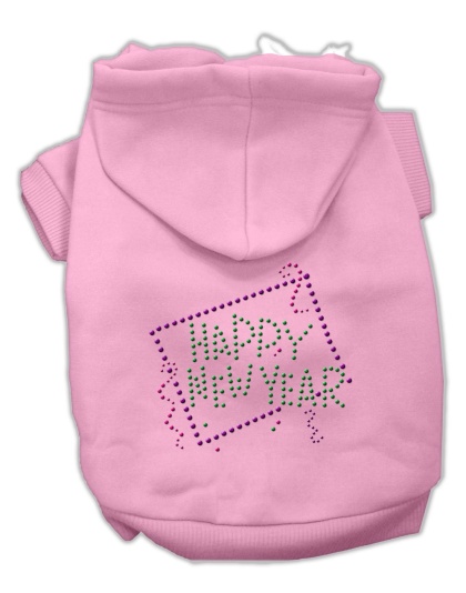 Happy New Year Rhinestone Hoodies Pink L