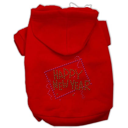 Happy New Year Rhinestone Hoodies Red L