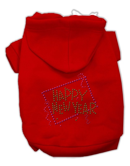 Happy New Year Rhinestone Hoodies Red L