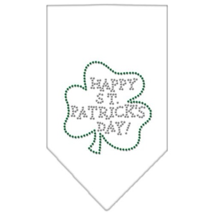 Happy St Patrick's Day Rhinestone Bandana White Large