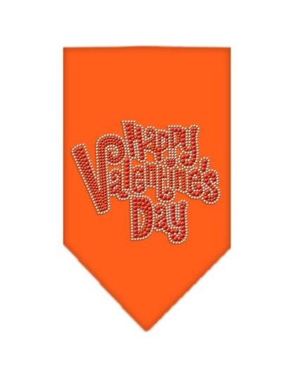 Happy Valentines Day Rhinestone Bandana Orange Large