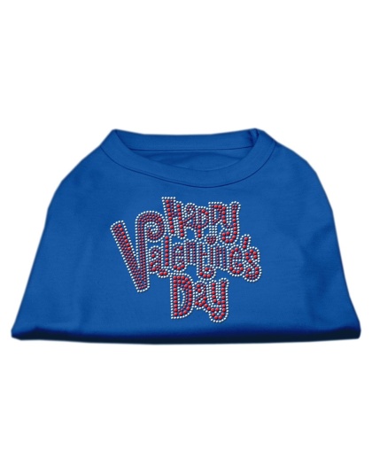 Happy Valentines Day Rhinestone Dog Shirt Blue Lg