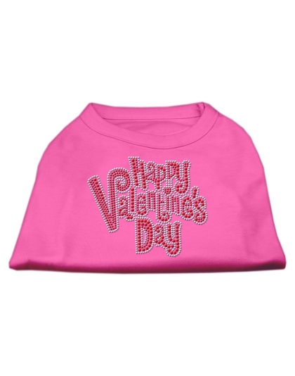 Happy Valentines Day Rhinestone Dog Shirt Bright Pink Lg