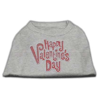 Happy Valentines Day Rhinestone Dog Shirt Grey Lg