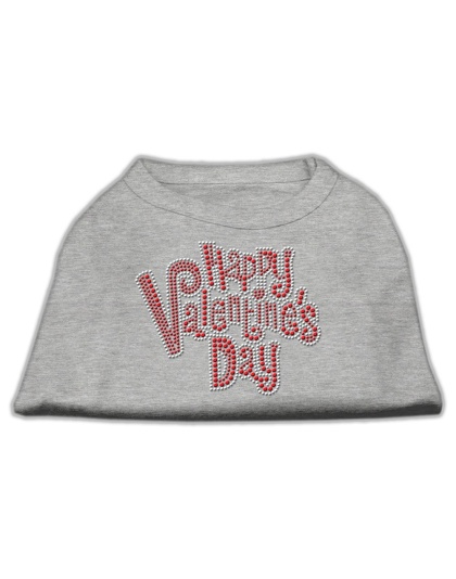 Happy Valentines Day Rhinestone Dog Shirt Grey Lg