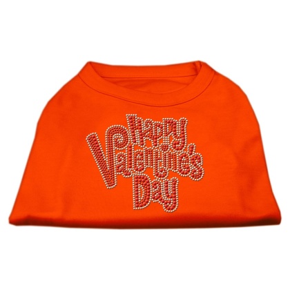 Happy Valentines Day Rhinestone Dog Shirt Orange Lg