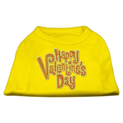 Happy Valentines Day Rhinestone Dog Shirt Yellow Lg