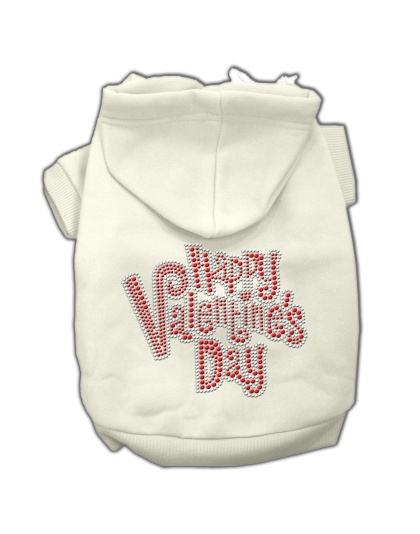 Happy Valentines Day Rhinestone Hoodies Cream L