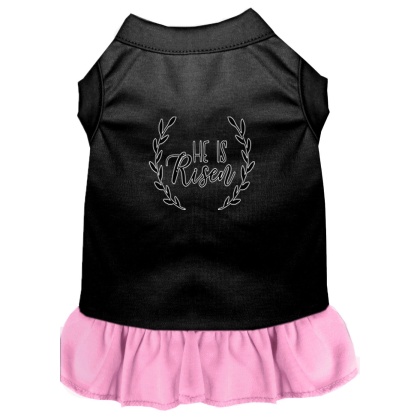 He Is Risen Screen Print Dog Dress Black with Light Pink Lg