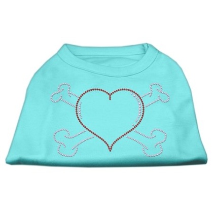 Heart and Crossbones Rhinestone Shirts Aqua L