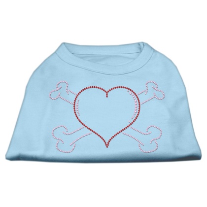 Heart and Crossbones Rhinestone Shirts Baby Blue L