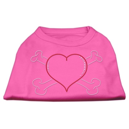 Heart and Crossbones Rhinestone Shirts Bright Pink L