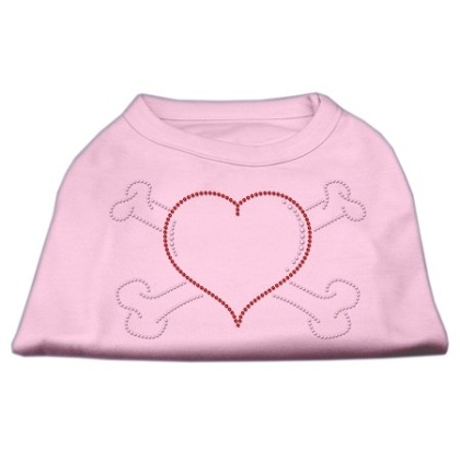 Heart and Crossbones Rhinestone Shirts Light Pink L