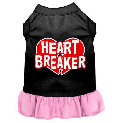 Heart Breaker Screen Print Dog Dress Black with Light Pink Lg