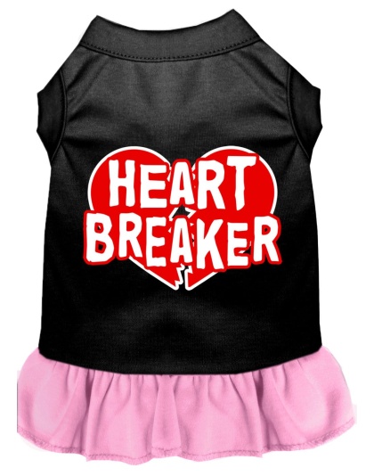 Heart Breaker Screen Print Dog Dress Black with Light Pink Lg