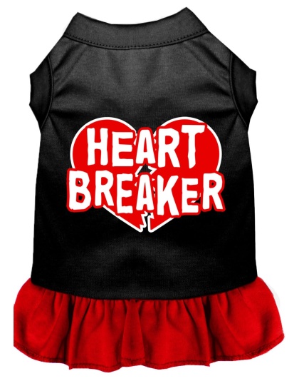 Heart Breaker Screen Print Dog Dress Black with Red Lg