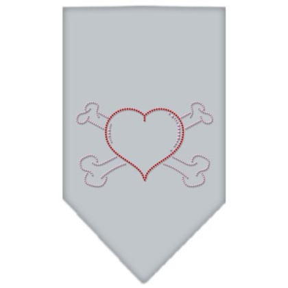 Heart Crossbone Rhinestone Bandana Grey Large