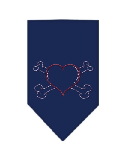 Heart Crossbone Rhinestone Bandana Navy Blue large