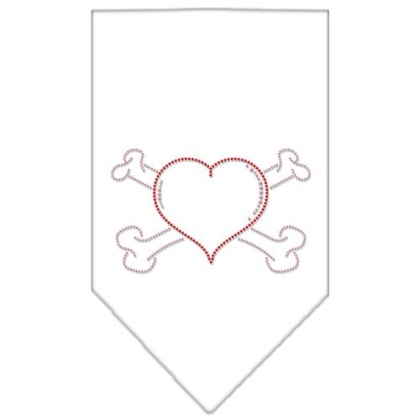 Heart Crossbone Rhinestone Bandana White Large