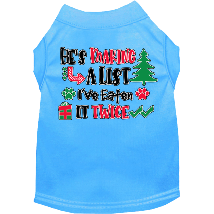 He's Making a List... Screen Print Dog Shirt Bermuda Blue Size XS