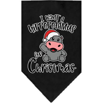 Hippo for Christmas Screen Print Bandana Black Size Small