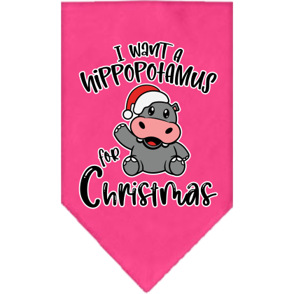Hippo for Christmas Screen Print Bandana Bright Pink Size Small
