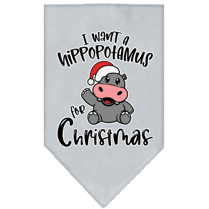 Hippo for Christmas Screen Print Bandana Grey Size Small