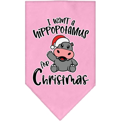 Hippo for Christmas Screen Print Bandana Light Pink Size Small