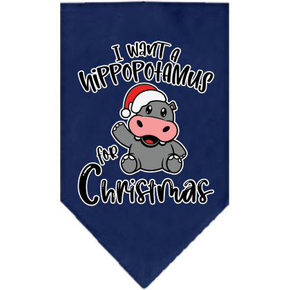 Hippo for Christmas Screen Print Bandana Navy Blue Size Small