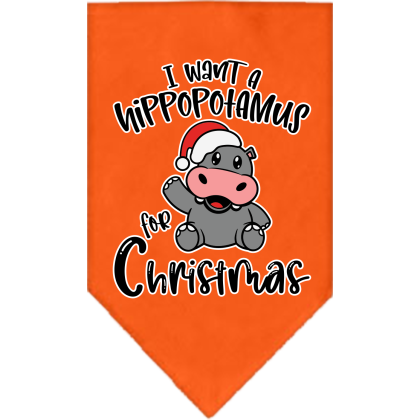 Hippo for Christmas Screen Print Bandana Orange Size Small