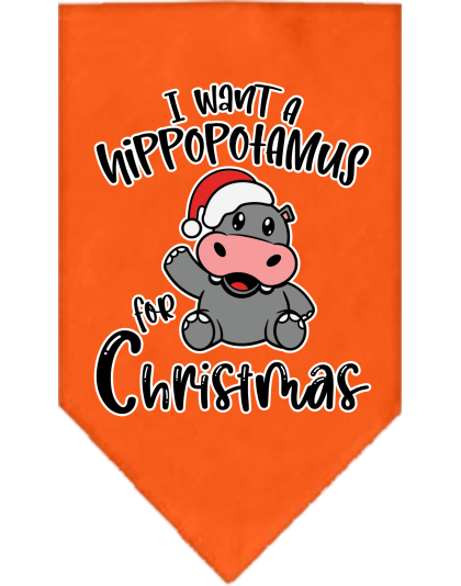 Hippo for Christmas Screen Print Bandana Orange Size Small