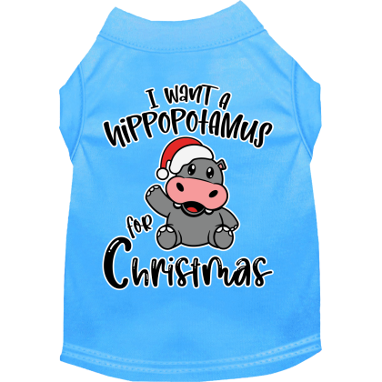 Hippo for Christmas Screen Print Dog Shirt Bermuda Blue Size XS