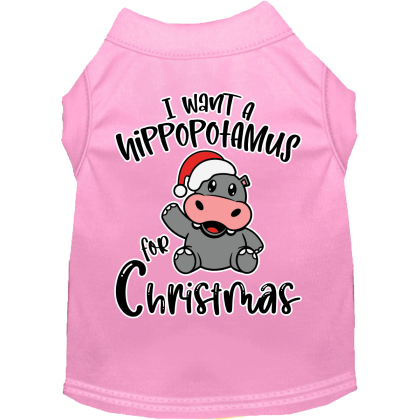 Hippo for Christmas Screen Print Dog Shirt Light Pink Size XS