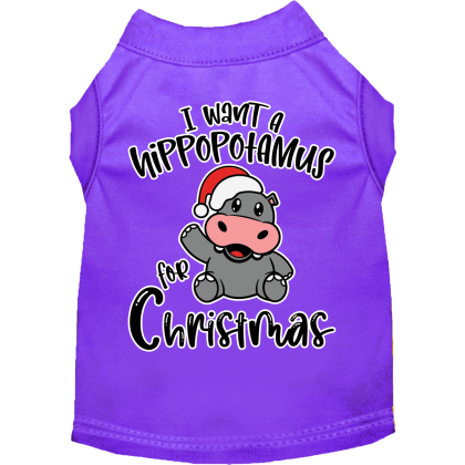 Hippo for Christmas Screen Print Dog Shirt Purple Size XS