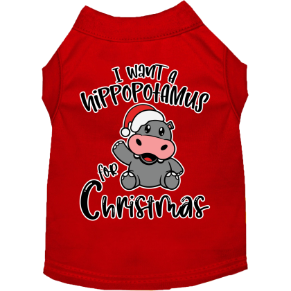 Hippo for Christmas Screen Print Dog Shirt Red Size XS