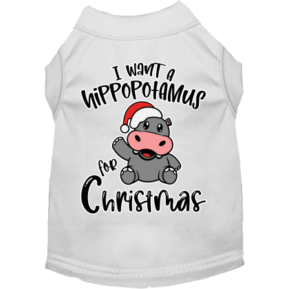 Hippo for Christmas Screen Print Dog Shirt White Size XS