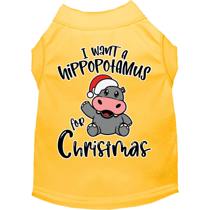 Hippo for Christmas Screen Print Dog Shirt Yellow Size XS