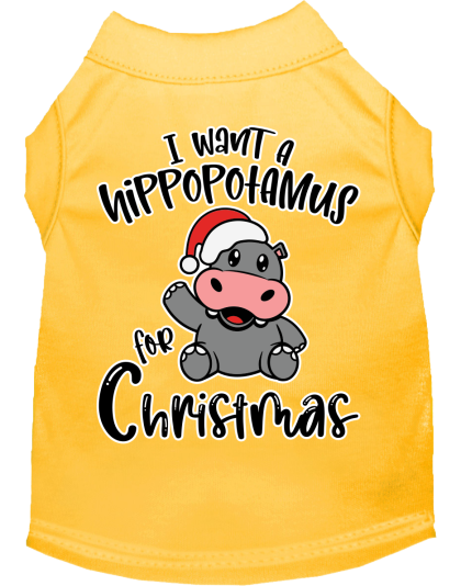 Hippo for Christmas Screen Print Dog Shirt Yellow Size XS