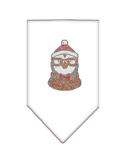 Hipster Penguin Rhinestone Bandana White Large