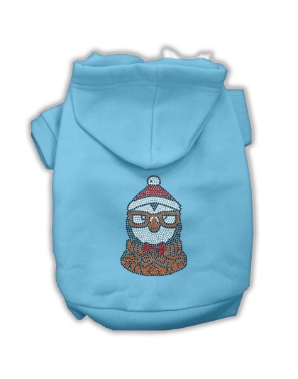 Hipster Penguin Rhinestone Dog Hoodie Baby Blue L