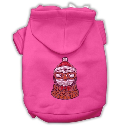 Hipster Penguin Rhinestone Dog Hoodie Bright Pink L