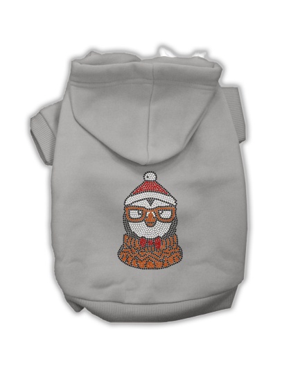 Hipster Penguin Rhinestone Dog Hoodie Grey L