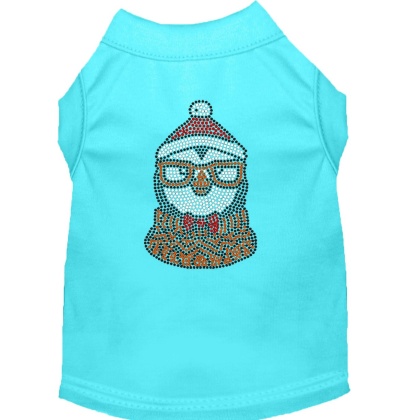 Hipster Penguin Rhinestone Dog Shirt Aqua Lg