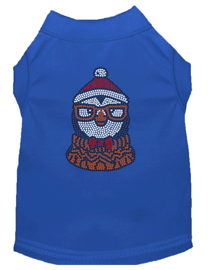 Hipster Penguin Rhinestone Dog Shirt Blue Lg