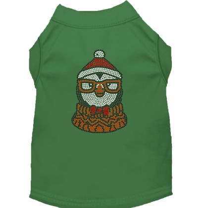 Hipster Penguin Rhinestone Dog Shirt Green Lg