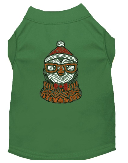 Hipster Penguin Rhinestone Dog Shirt Green Lg